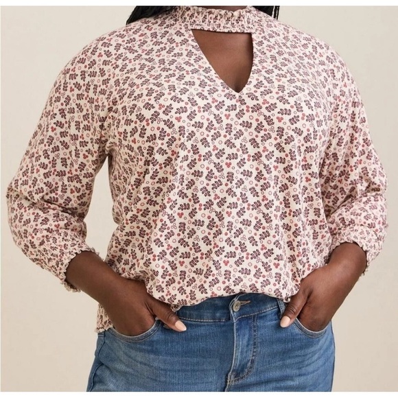 torrid Tops - Torrid Textured Jersey Choker Neck Smocked Bottom Top Multi Plus 5 5X D65176